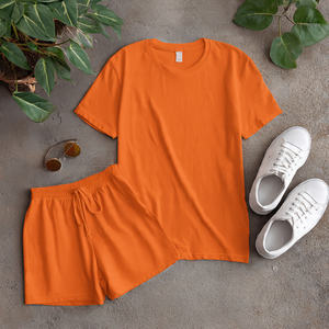 Camiseta de algodón de gran tamaño para mujer, conjuntos de pantalones cortos, Camiseta con hombros caídos, pantalones cortos con cordón, dos piezas para mujer - Product Image 4