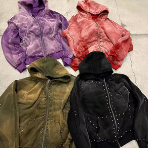 Sweat à capuche appliqué personnalisé 100% coton Sun Faded Surdimensionné Pull Acid Wash Cropped Boxy Fit Impression Logo Strass Hoodies Hommes - Product Image 1