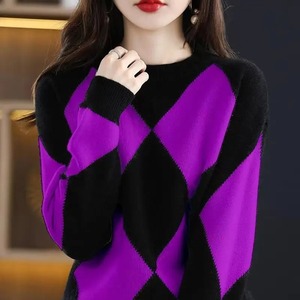 Custom Color Sweatshirt Vintage Knitting Contrast Sweaters <b>Long</b> Sleeve O-Neck Loose All-<b>match</b> Pullovers Casual Women Clothing - Product Image 4