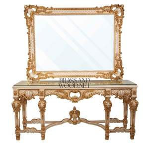 Luxury Handcrafted Gilded <b>Console</b> <b>Table</b> with Ornate Mirror, Etched <b>Marble</b> <b>Top</b>, Classic Baroque Design for Elegant Interiors - Product Image 1
