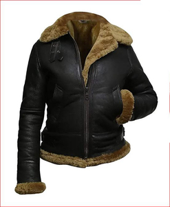 RAF Men's B3 Brown <b>Sheepskin</b> Bomber Shearling <b>Jacket</b> Two Tone Style Real Leather <b>Jacket</b> - Wholesale Price - Product Image 5