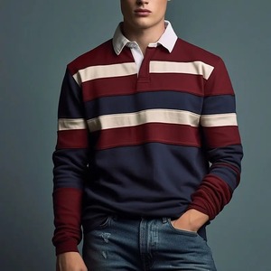 Polos con estampado de rayas de colores para hombre, camisetas de manga larga informales de negocios diarios, camiseta con botón de solapa a la moda, ropa holgada de otoño - Product Image 3