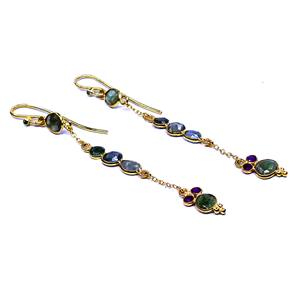 Pendientes colgantes de piedras preciosas multiturmalina de Plata de Ley 925 para mujer oro Vermeil moda clásico encanto aniversario - Product Image 2