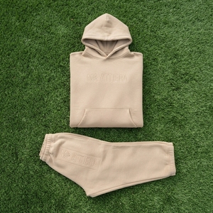 Womens Beige Cotton Fleece Hoodie Tracksuit <b>Set</b> Pullover Sweatshirt <b>Jogger</b> Pants <b>Matching</b> Casual Sportswear Loungewear - Product Image 6