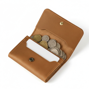 Rugged yet Refined Crazy Horse Leather Card Holder Minimalist Wallet with Vintage Snap Button Credit Card Case for <b>Men</b> & Women - Product Image 1