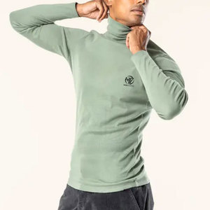 Classic Solid Color High Collar Slim Fit Long Sleeve Seasonal Casual Top <b>Men</b> <b>Turtle</b> <b>Neck</b> Shirt - Product Image 1