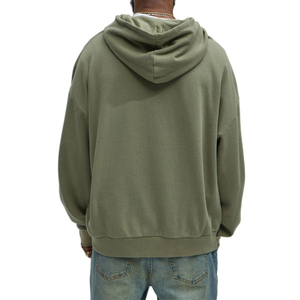 Sudadera con Capucha de Hombre, Estilo Vintage, Holgada, de Felpa Francesa, con Hombros Caídos, Manga Larga, Verde, Lavado Desgastado - Product Image 2