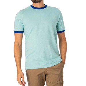 Vente en gros de T-shirt 100% coton du fabricant T-shirt à manches courtes et col en O contrasté T-shirt de sonnerie pour vêtements pour hommes grande taille d'été - Product Image 2