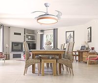 Ventilador de Techo COSMOS Acabado Madera Blanca-Motor DC y Aspas Desplegables-Luz LED de 36W con MEMORIA (3000K, 4000K, 6500k)