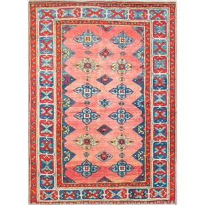 Alfombras de Lana Anudadas a Mano Nuray, Diseño Geométrico Rojo y Naranja para Entrada de Casa, Pasillo Rectangular, Alfombra Grande Tejida a Mano Pae-1190 - Product Image 1