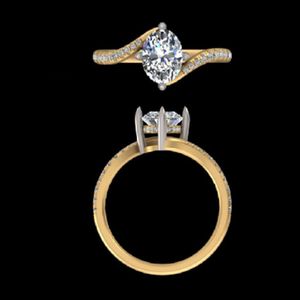 Bague de fiançailles ovale en diamant de laboratoire, or jaune, 1,72 carat, bande torsadée, bicolore, bijoux de mariage raffinés pour femmes - Product Image 2