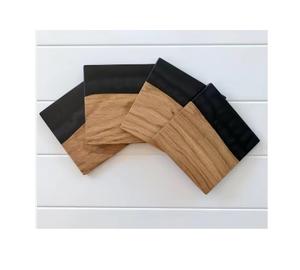 Dessous de verre en bois de noyer Personnalisez le sous-verre rond carré en résine noire en bois époxy et les sous-verres élégants pour la maison - Product Image 1