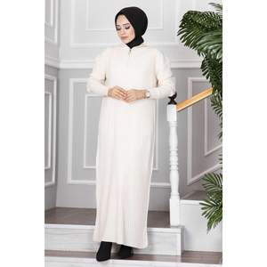 Media cremallera Hijab Vestido de punto crema - Product Image 2