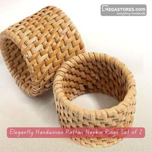 Derniers anneaux de serviette en rotin de forme ronde de qualité supérieure pour les fêtes de mariage et les décorations de table de restaurant - Product Image 2