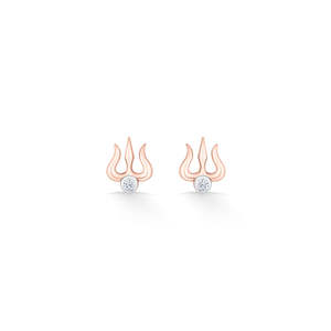 Pendientes de Aro de Oro con Trishul Sagrado para Mujer, Ligeros, Religiosos, con Perlas y Diamantes - Product Image 3
