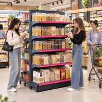 Étagère Gondole à Panneaux Perforés Double Face en Acier Robuste pour Supermarché, Présentoir Réglable à 5 Niveaux, Gris Foncé