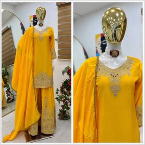 Ethenic Series Modern Plazzo Sharara <b>Top</b> and Supattra Heavy Wedding Wear for <b>Festive</b> Season Salwar Kameez for Parties - Product Image 2