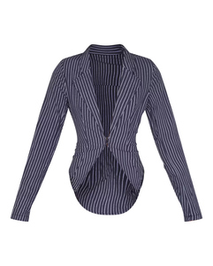 Ropa de diseñador de la mejor calidad para mujer, escote en V, manga larga, azul marino, rayas, camisa con gancho y ojo al mejor precio - Product Image 1