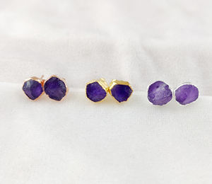 Boucles d'oreilles en améthyste brute naturelle, 8-10mm, or galvanisé, mois de février, guérison, pierre de naissance, améthyste, pierres précieuses - Product Image 3