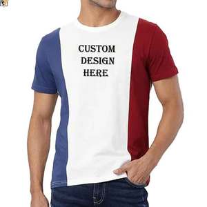 Red royal blue <b>white</b> panel stitch together cotton <b>Tshirts</b> soft bamboo cotton custom GSM 180-320 flat lock stitching - Product Image 1