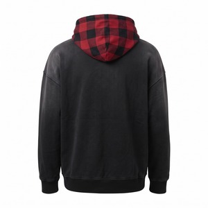 Hoodie personnalisé effet délavé, en flanelle à carreaux, 400 GSM, épais, à épaules tombantes, style streetwear, vente en gros OEM - Product Image 2