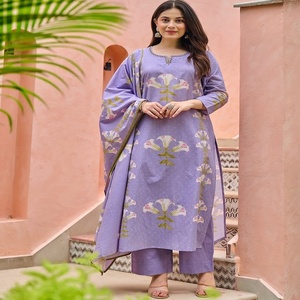 Dernière tendance en matière de kurti pantalon et dupatta en coton avec imprimé floral et broderie, fabricant et fournisseur de Surat - Product Image 1