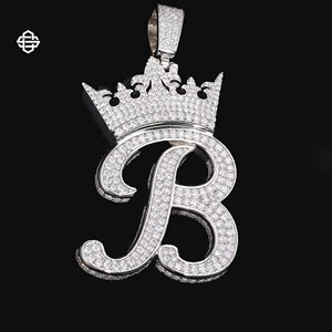 Custom <b>B</b> Pendant Necklace with Moissanite Iced Out Crown Diamond for Men & Women Hiphop Rapper Jewelry Gift Metal Alloy Material - Product Image 2