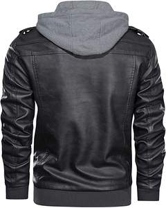 Custom Leather Jacket Men | <b>Wool</b> Body PU Leather Sleeves ODM Factory Classic Motorbike Jacket For Mens - Product Image 3