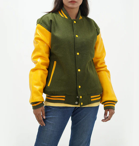 New Street Wear Style Varsity <b>Jacket</b> With Wool Body and Leather Sleeves Women Varsity <b>Jacket</b> for Women Washable Breathable - Product Image 3