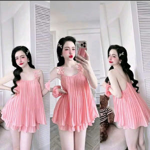 Sexy pleated sleepwear set for women 2 piece <b>camisole</b> and shorts soft chiffon loungewear cute nightwear - Product Image 5