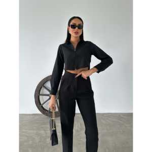 เสื้อเชิ้ตครอปท็อปผ้าป๊อปลินแขนยาวมีซิปสำหรับผู้หญิง - Product Image 2