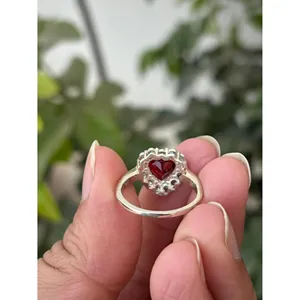 Bague Cœur en Argent 925 avec Grenat Naturel, Tendance, Sertie Or Rose et Plaqué Or Rhodium 18K, Plusieurs Options Disponibles - Product Image 5