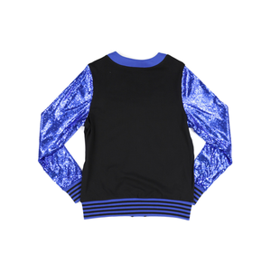 Cardigan Zeta Phi Beta con paillettes nere con maniche blu con Logo ricamato Est 1920 abbigliamento da donna Premium - Product Image 4