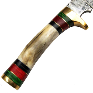 Cuchillo de caza de acero Damasco de fabricación OEM de alta calidad con mango de hueso tipo hoja caliente - Product Image 5