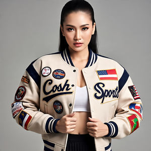 แจ็คเก็ตเบสบอลวาร์ซิตี้สำหรับผู้ชาย ฤดูหนาว คุณภาพพรีเมียม ทรงครอป ทรงเข้ารูป ระบายอากาศได้ดี ปักโลโก้ตามสั่ง ขายส่ง - Product Image 1