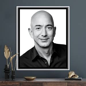 Impression sur toile d'art de Jeff Bezos : Portrait célèbre avec citation inspirante, encadré blanc - Product Image 1