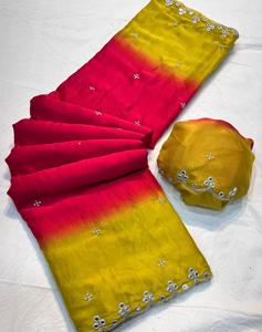 Georgette de soie saree Multi Broderie Travail Avec Running Work Blouse pure georgette - Product Image 4