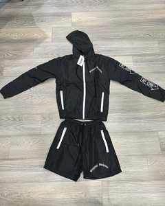 Wholesale Customize Men's Windbreaker <b>Short</b> Set Relaxed Fit Breathable Windbreaker Nylon Tracksuit Set Solid For Summer - Product Image 5