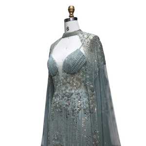 Elegante vestido de noche formal largo antiestático para mujer con cintura con cuentas a mano vestido hasta el suelo para fiesta graduación boda - Product Image 3