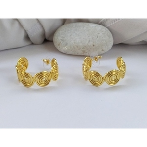 Boucles d'oreilles créoles en laiton et alliage de cuivre, plaquées or, design géométrique ethnique vintage, pour femmes, autres occasions - Product Image 1