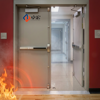 Porte d'entrée moderne en acier à double ouverture, ignifuge, avec fenêtre d'observation en verre et serrure à tige poussoir pour hôtels, supermarchés, centres commerciaux