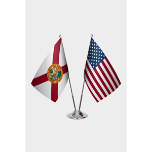 Florida & U.S. Custom Desk <b>Flag</b> Set Digital Printed Satin Plastic Polyester Silk Pennant with Aluminum <b>Pole</b> <b>for</b> Education - Product Image 1