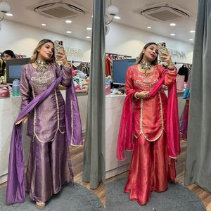 Nouveau Designer Top Sharara Costume Collection Roman Simar Tissu De Soie Avec Broderie Séquence Travail Pour Les Femmes Tenue De Fête - Product Image 6