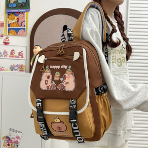 Capybara Cartoon Student <b>Backpack</b> Large Capacity Waterproof School Bag Adjustable Shoulder <b>Strap</b> Travel Daypack - Product Image 2