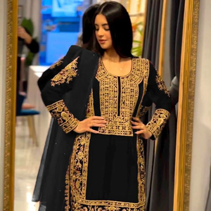 ชุดเดรสผ้ากำมะหยี่พิมพ์ลายด้านล่าง,ชุดสีดำสวยดูดีดีไซน์ใหม่สำหรับไปงานปาร์ตี้ - Product Image 1