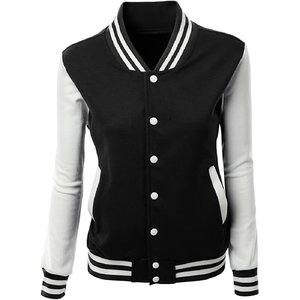 <b>Men</b> Classic Black and <b>White</b> Varsity <b>Jacket</b> Minimalist Two Tone Letterman Bomber with Striped Trim - Product Image 1