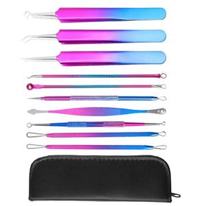 High Quality 10-Piece Stainless Steel <b>Blackhead</b> Remover and Acne <b>Extractor</b> Set Pore Cleaner Tool Kit with Included Leather Case - Product Image 4