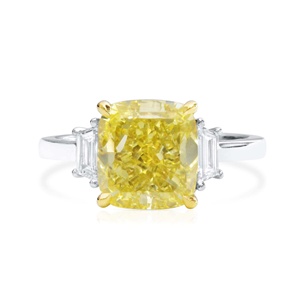 Juego de anillos de compromiso de tres piedras con cojín amarillo de lujo Moissanite 14K oro boda joyería fábrica OEM ODM proveedor - Product Image 1