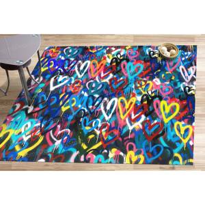 Tapis imprimé graffiti : cool, moderne, décoration de bureau, cadeau, cœurs de Banksy, tapis en chenille - Product Image 1