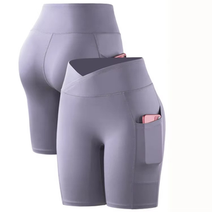 Vente en gros de shorts d'entraînement pour femmes sans couture pour le levage de la hanche shorts de fitness yoga taille haute à séchage rapide avec poches fabriqués au Pakistan 2025 - Product Image 6
